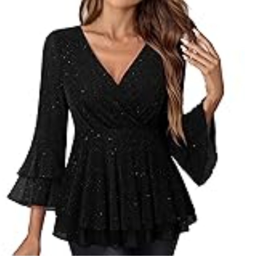 Classic Chiffon Mesh Stretch Fabric Empire Womans Top Size L.